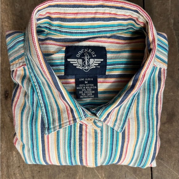 VINTAGE WOMENS DOCKER 100% COTTON BUTTON UP LONG SLEEVE STRIPED SHIRT SIZE MED - Picture 8 of 9